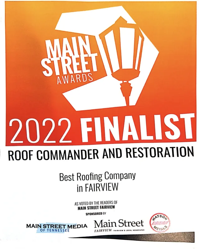 2022 Main Street Awards recognition for Roof Commander